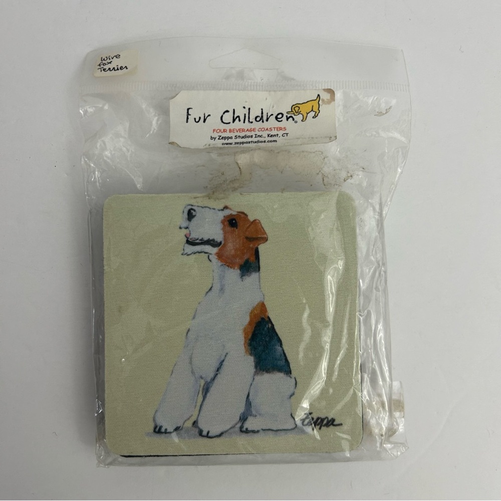 New in package Fur Children wire fox terrier set of 4 beverage coasters